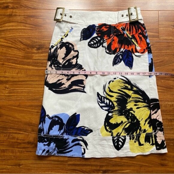 Anthropologie Maeve White Multicolor Watercolor Floral Belt Denim Skirt Size 4 - Picture 15 of 16